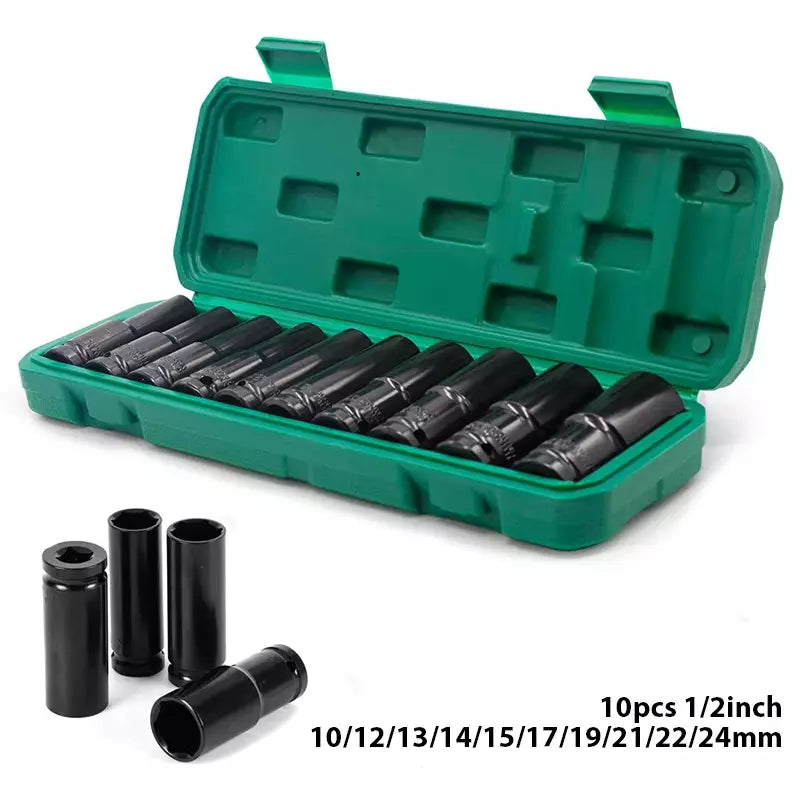 Heavy Duty Long Reach 1/2 inch 12.5mm Square Head 10pcs Socket Set